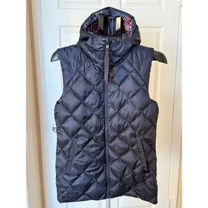 Lululemon Reversible Down Puffer Vest Black‎ Quilted Red Plaid Hooded Womens